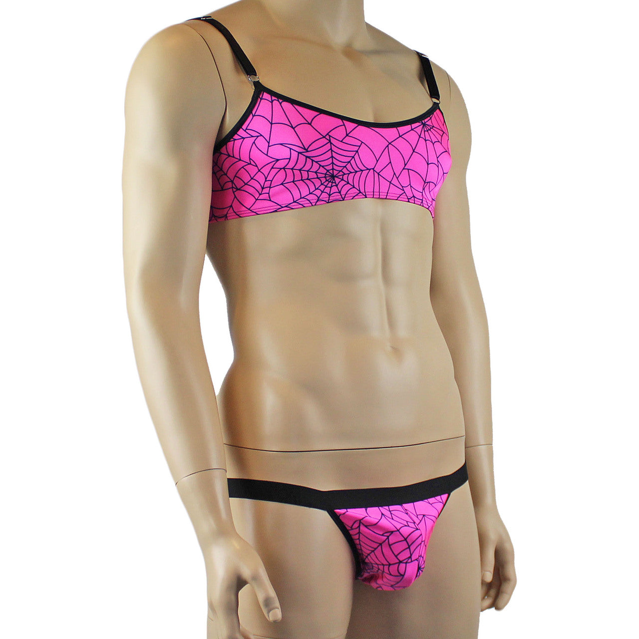 Mens Spider Web Bra Top & Jockstrap with Band Pink