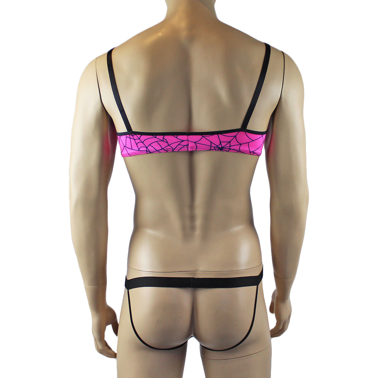 Mens Spider Web Bra Top & Jockstrap with Band Pink
