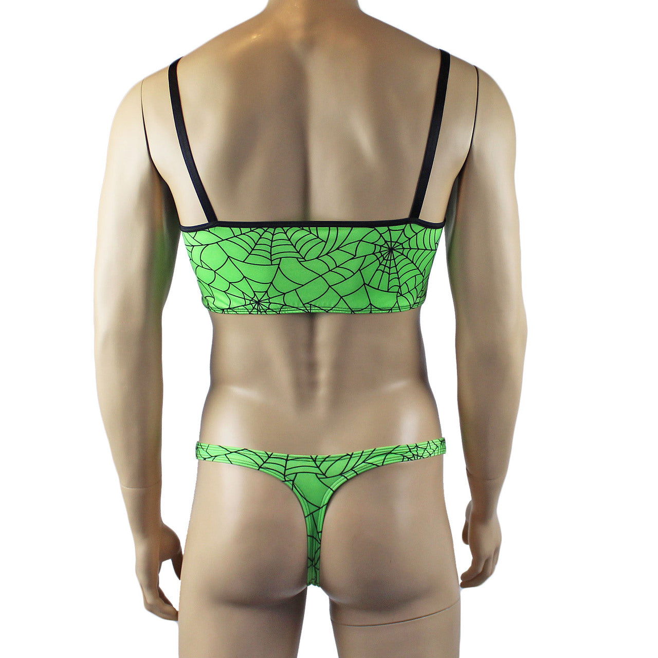 Mens Spider Web Camisole Bra Top & Mini Thong Lime