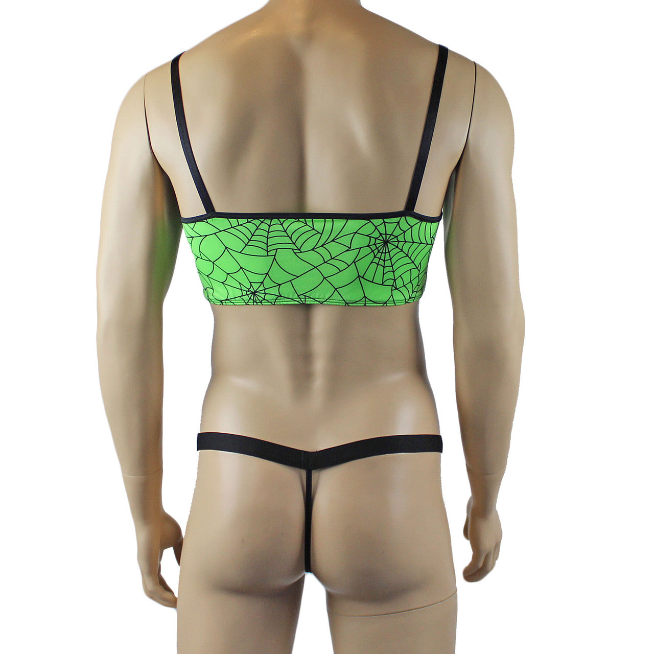 Mens Spider Web Camisole Bra Top & Thong with Band Lime Green
