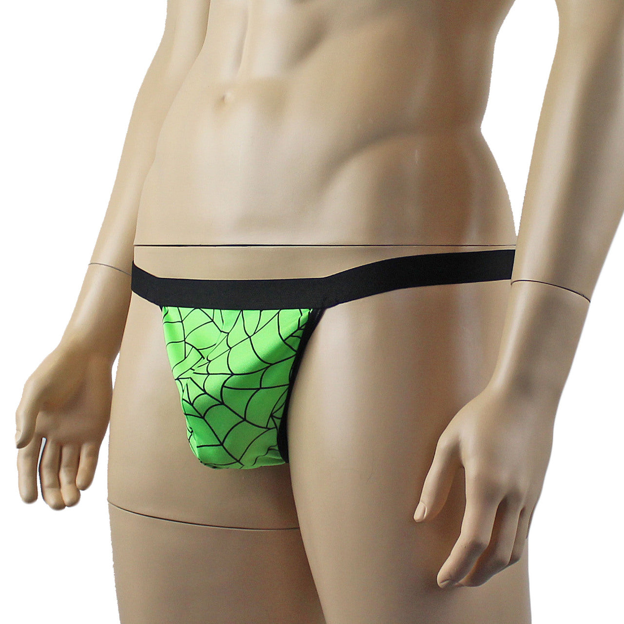 Mens Spider Web G string Thong with Band Lime Green