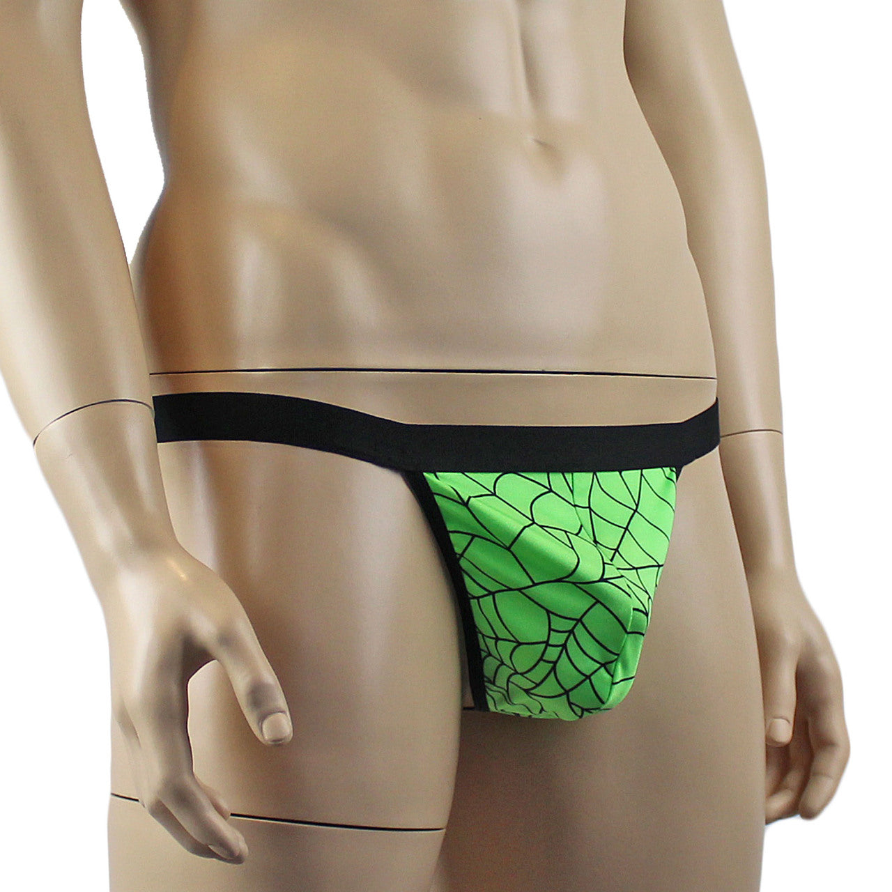 Mens Spider Web G string Thong with Band Lime Green