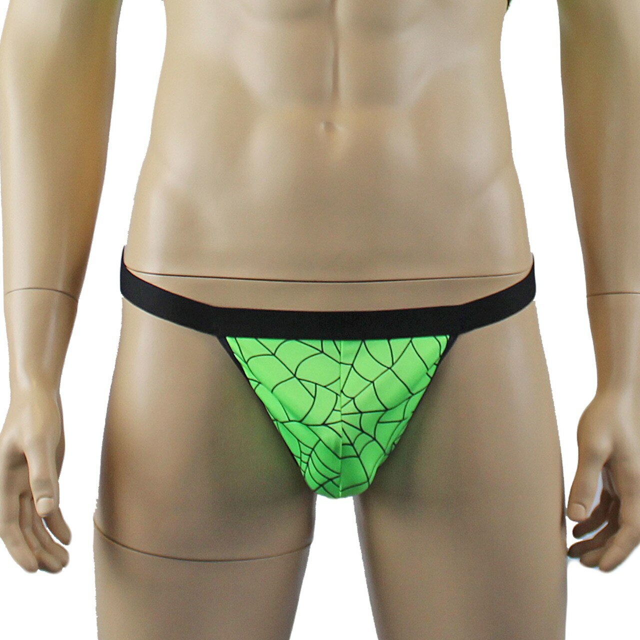 Mens Spider Web Camisole Bra Top & Thong with Band Lime Green
