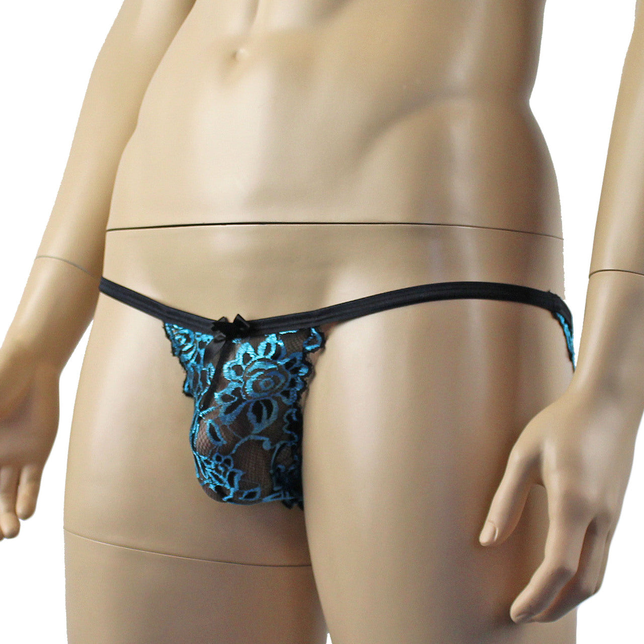 Mens Sassy OPEN BACK Bikini Brief, Male Panties Black & Turquoise