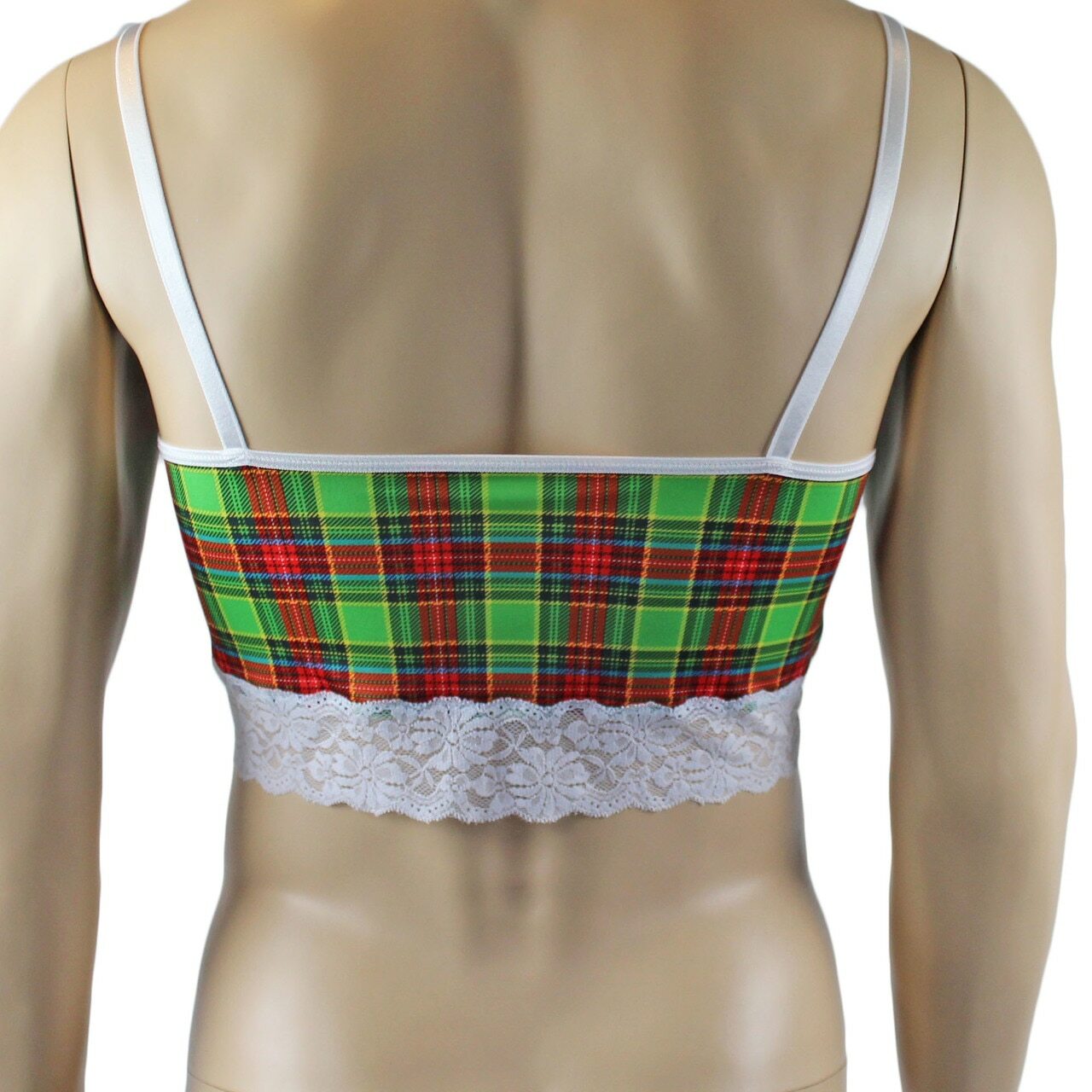 Mens Plaid Tartan Camisole Top & High Waist Thong Green and Red
