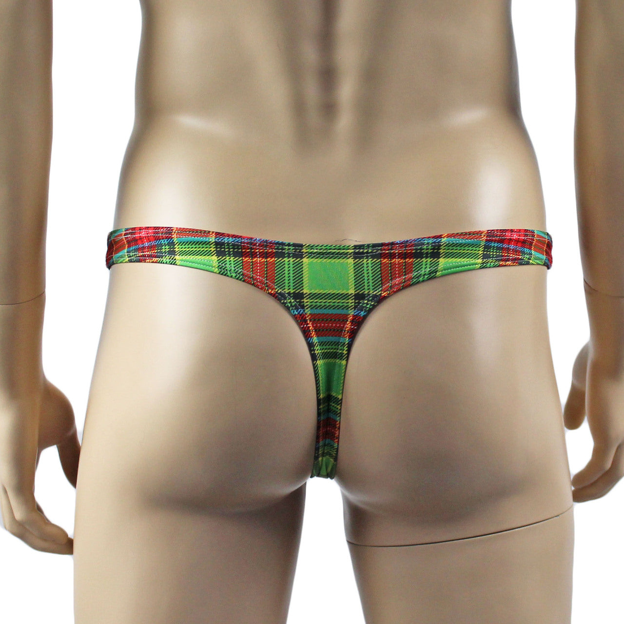 Mens Plaid Tartan Bra Top & Low Waist Thong Green and Red