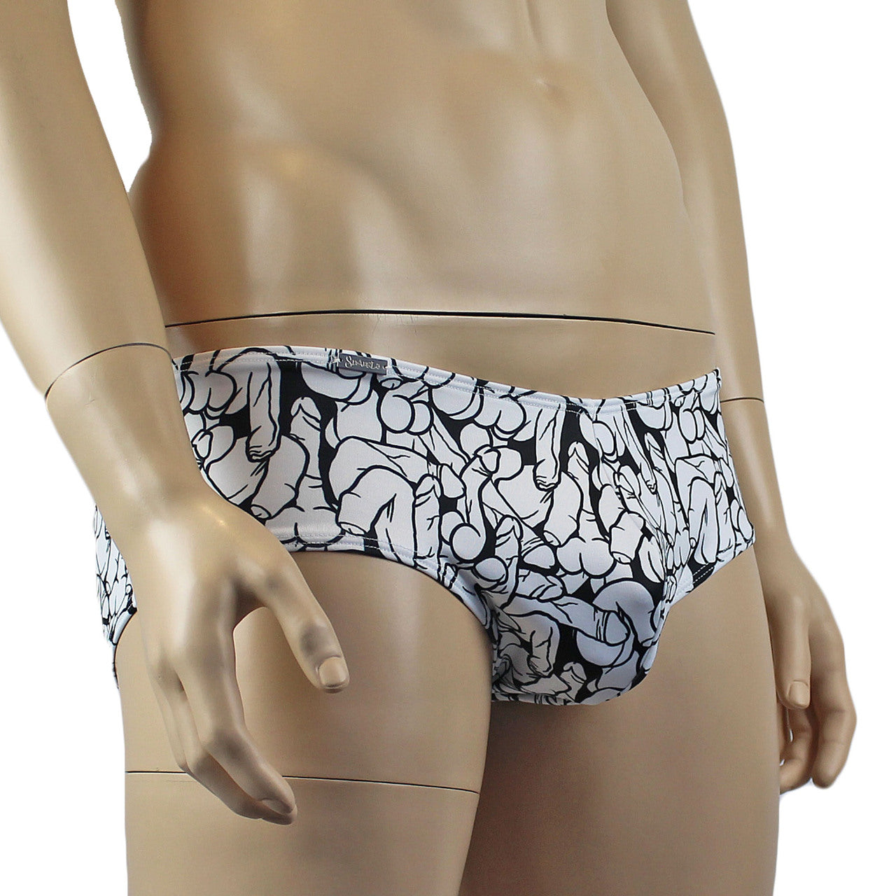 Male Willie Boxer Brief with Naughty Print Black and White