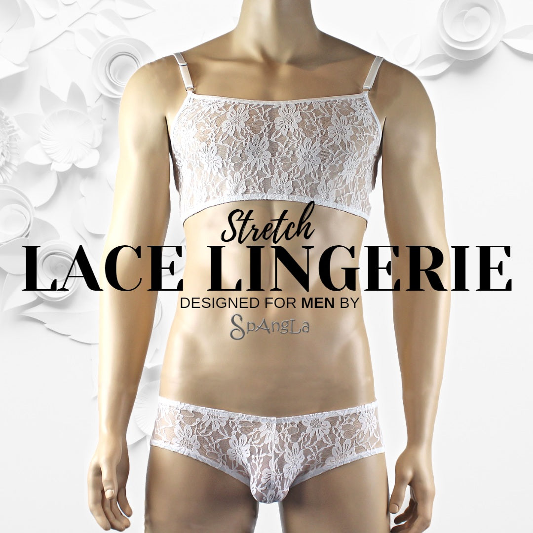 FRESH DROPS: Spangla Stretch Lace Lingerie for Men in All White!