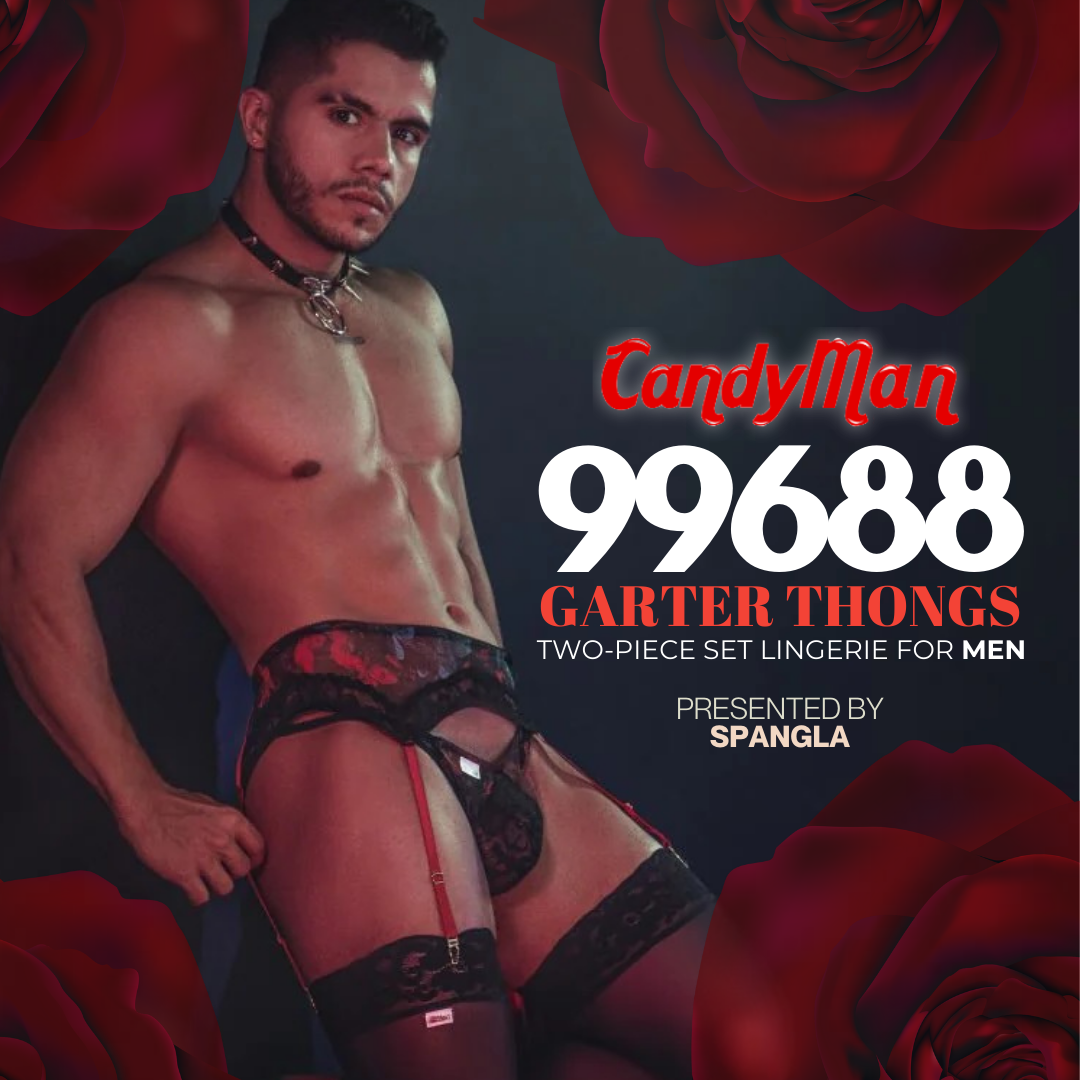 Present a Delicate Lingerie Look in this Candyman Garter Thong Set for Men!