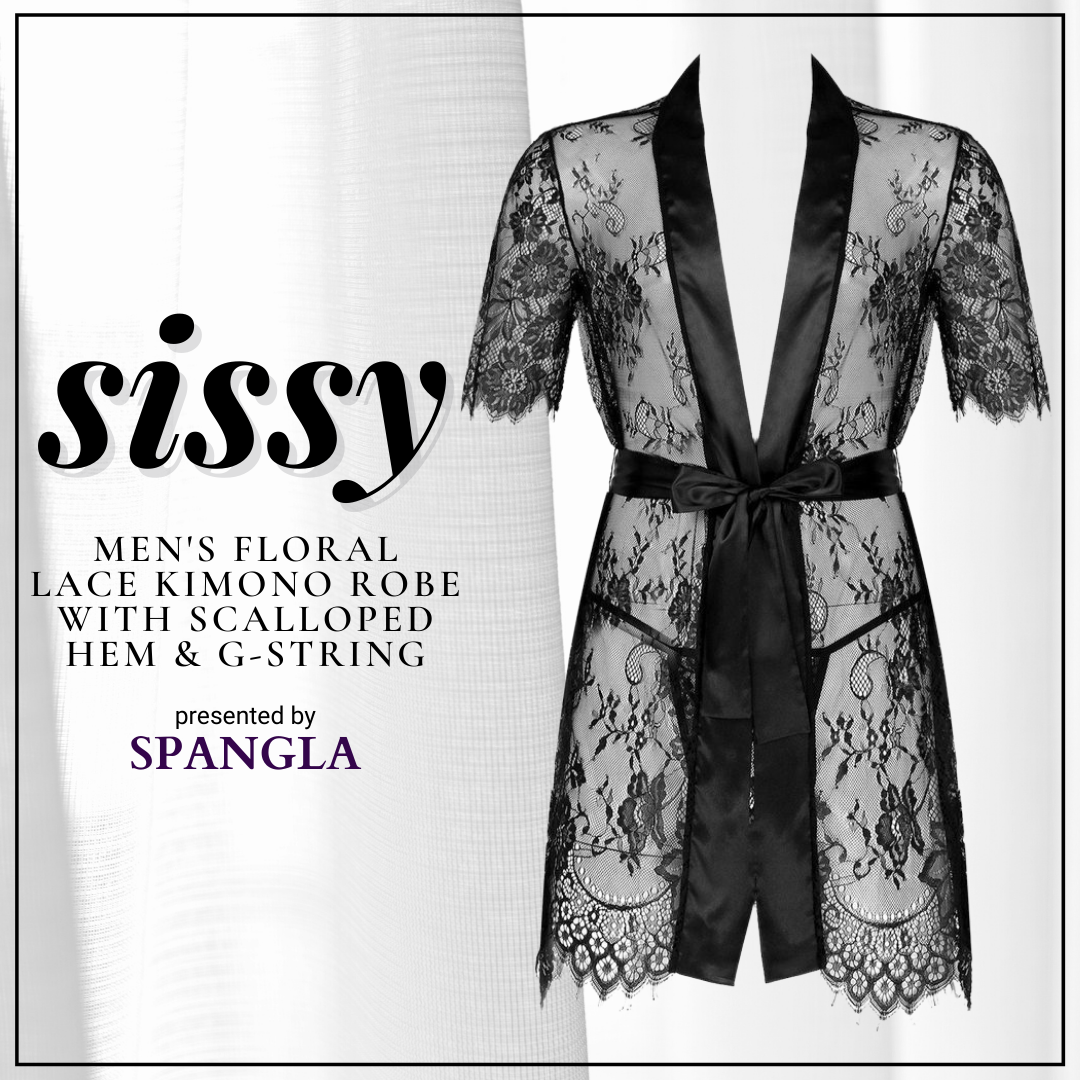 Laid Back Romance Delivered by the SISSY Lace Kimono Robe with Scalloped Hem
