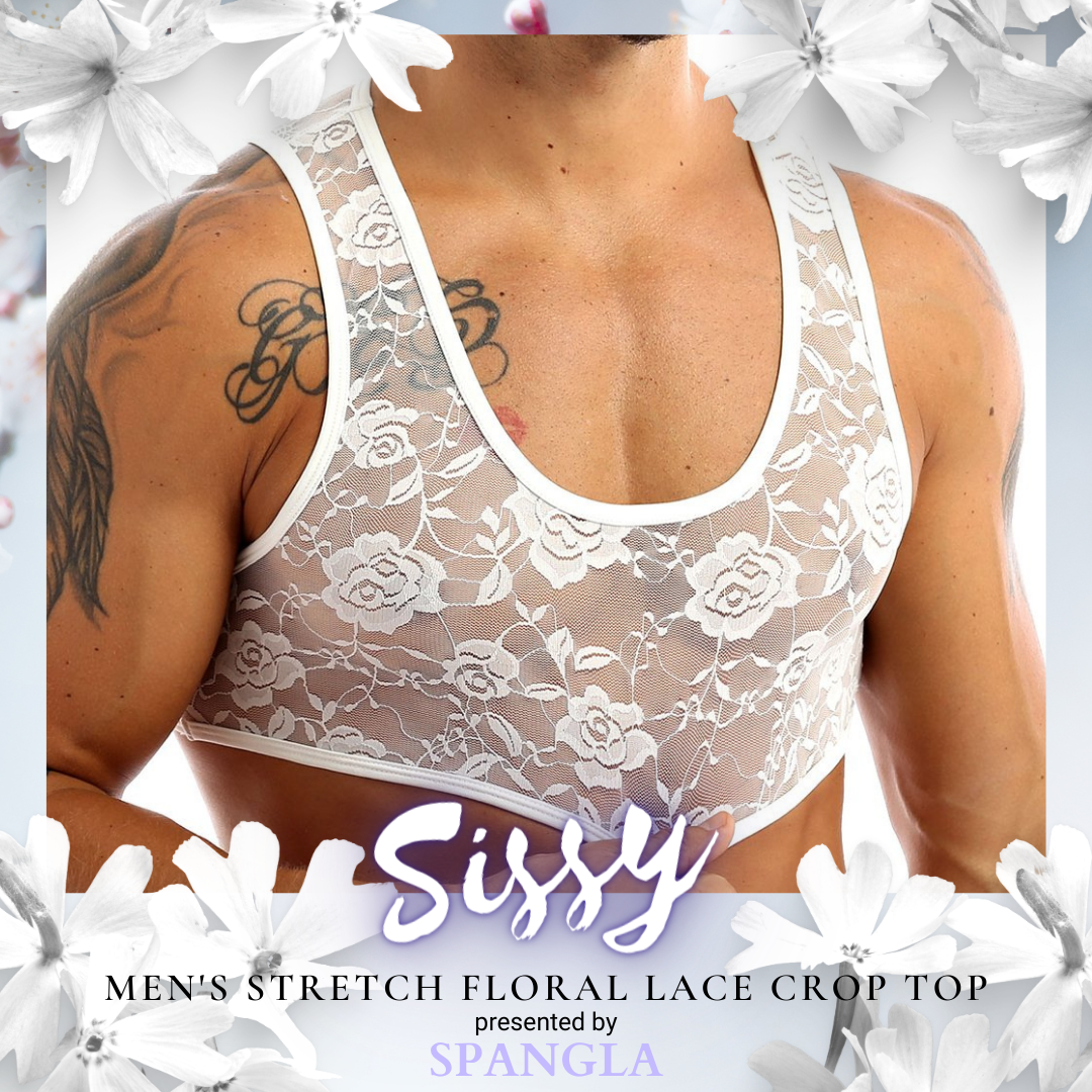 Get a Little Sissy in this Stretch Floral Lace Crop Top Number for MEN!