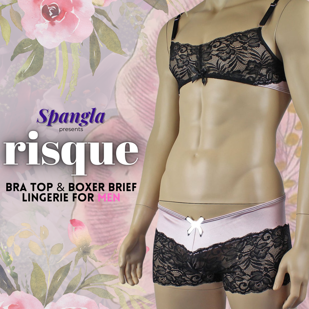 Spangla Delivers the Risque Mens Lingerie Look that Blooms in Hot Pink and Black Lace!