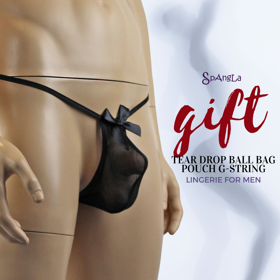 Try on the Tiny but Sturdy Spangla Tear Drop Pouch G-string Underwear