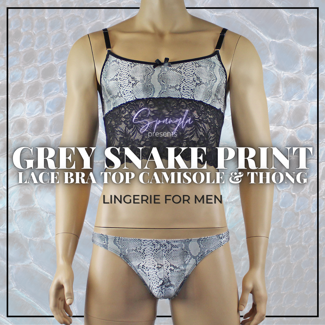 Slither Through Effortlessly Sensuality with the Spangla Grey Snake Print Lingerie Set!