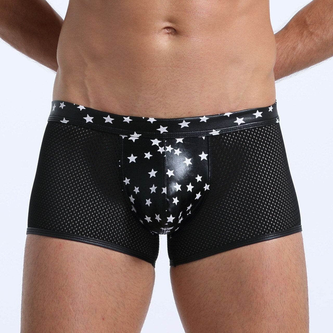 JCSTK - Mens Super Stars Shiny Metallic and Net Boxer Shorts Black