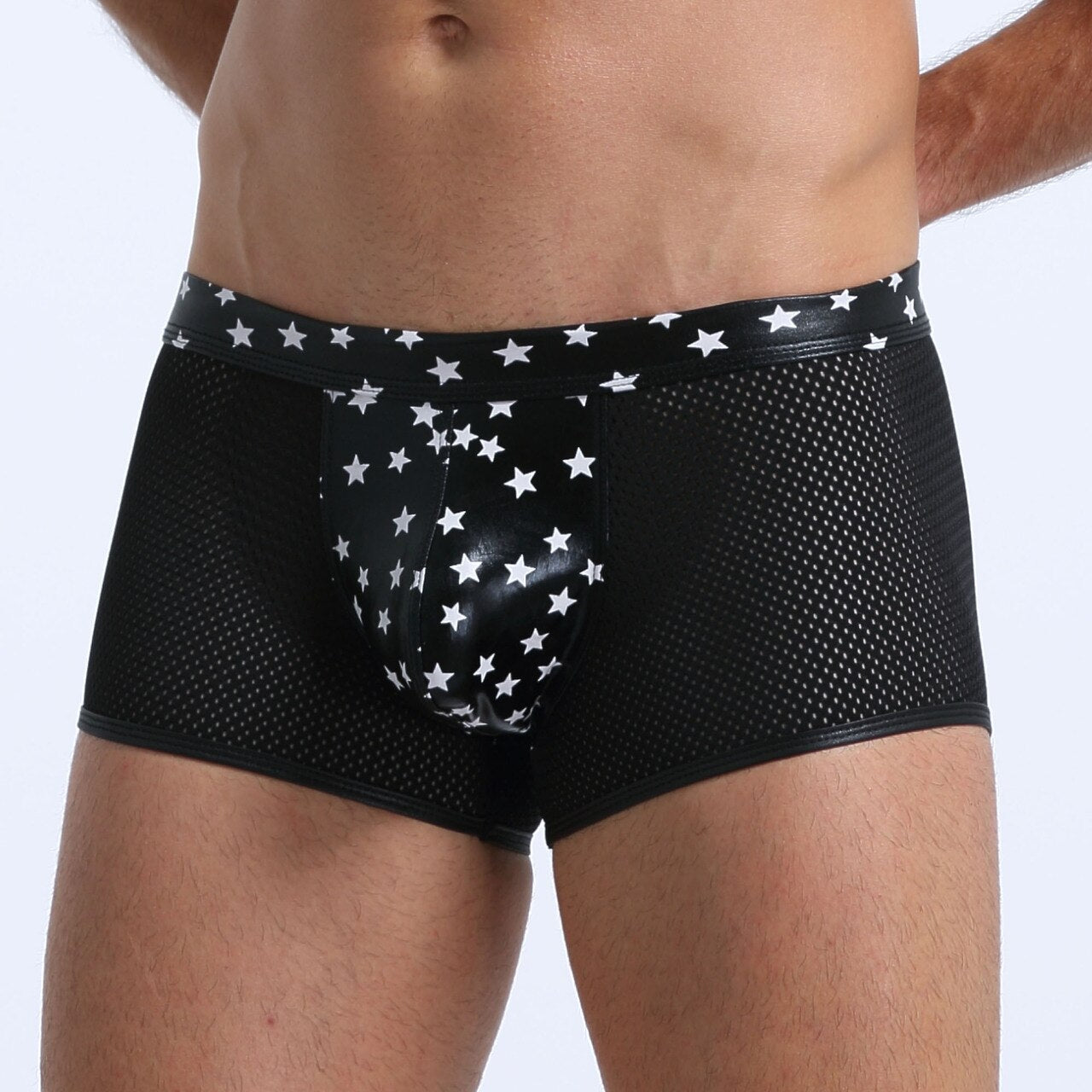 JCSTK - Mens Super Stars Shiny Metallic and Net Boxer Shorts Black