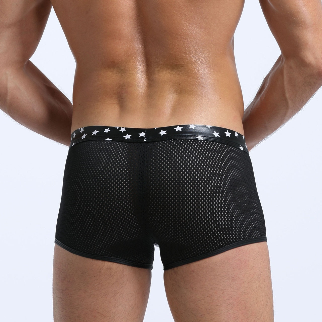 JCSTK - Mens Super Stars Shiny Metallic and Net Boxer Shorts Black