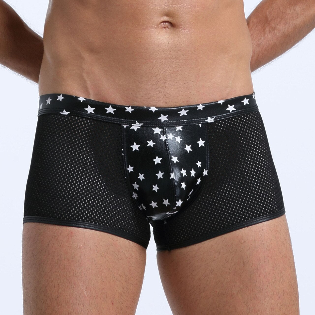 JCSTK - Mens Super Stars Shiny Metallic and Net Boxer Shorts Black