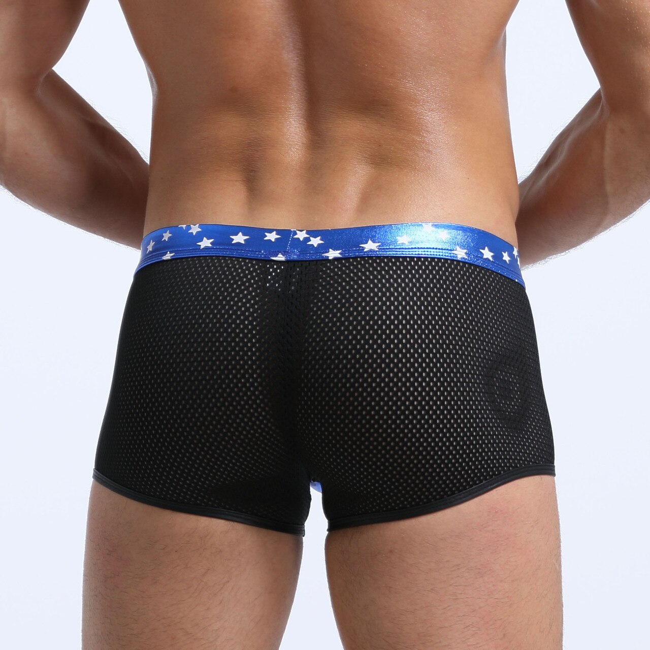 JCSTK - Mens Super Stars Shiny Metallic and Net Boxer Shorts Blue and Black