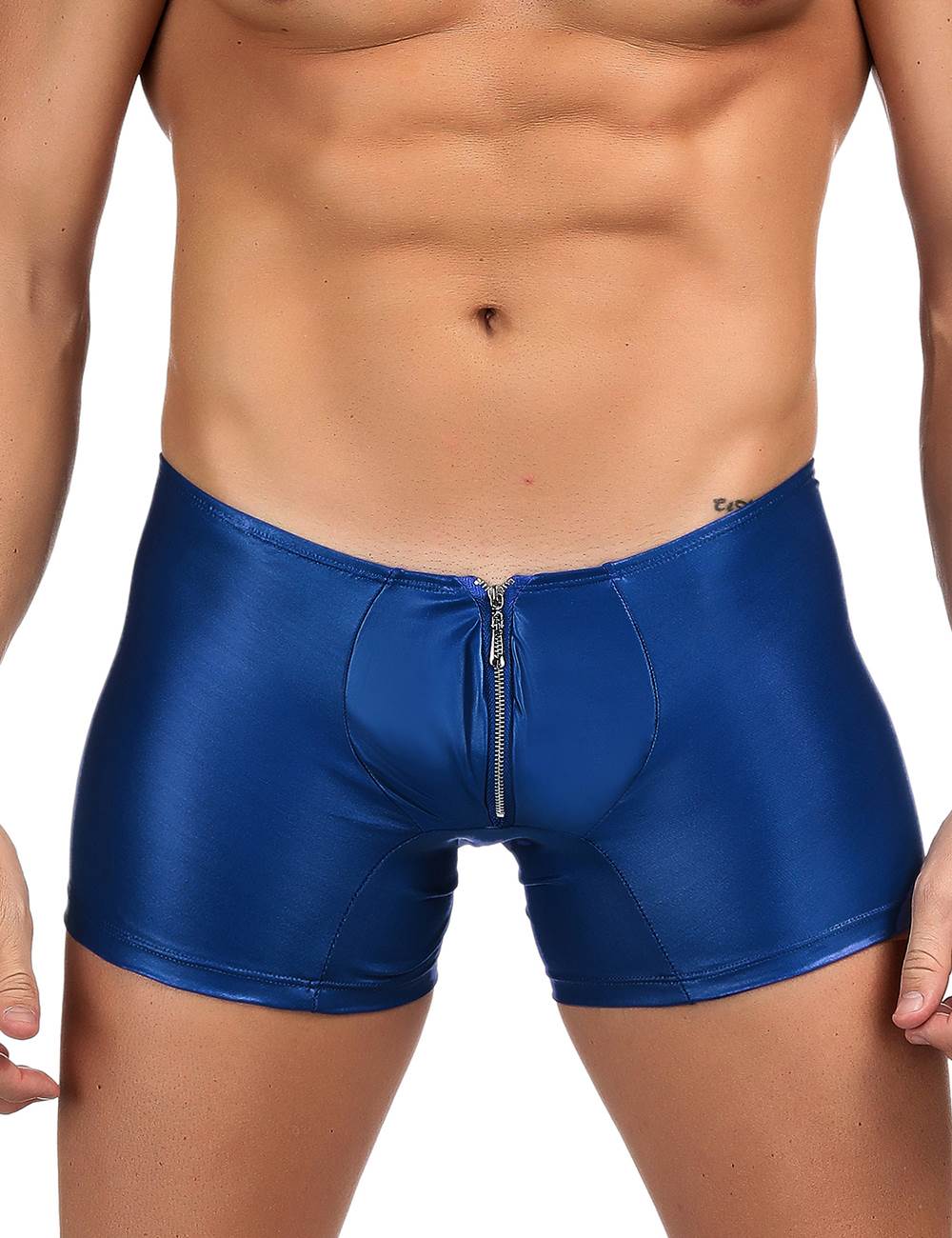 JCSTK -  Mens Wetlook OY-MP069 Boxer Shorts with Zipper Pouch Front Blue