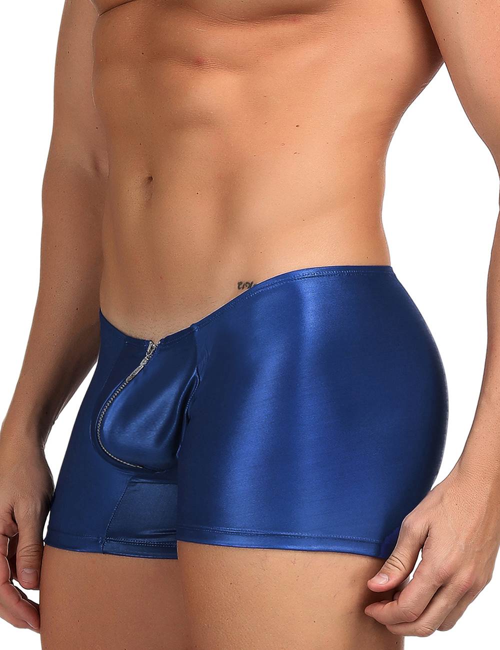 JCSTK -  Mens Wetlook OY-MP069 Boxer Shorts with Zipper Pouch Front Blue