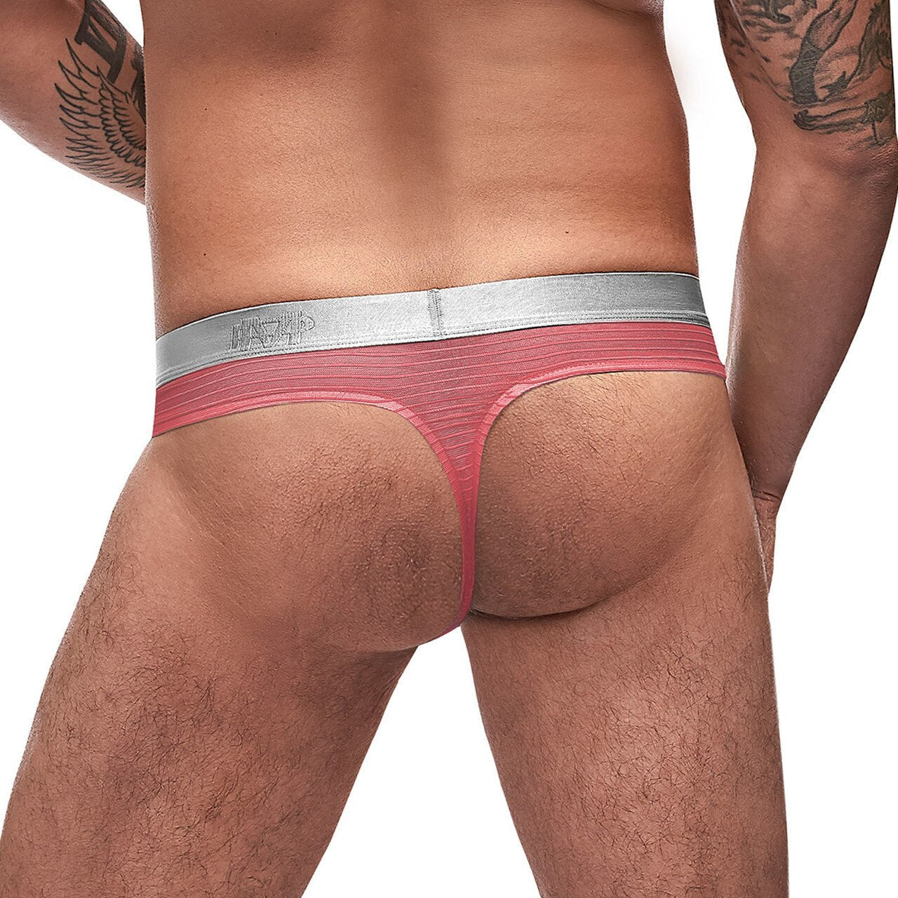 JCSTK - Mens Mesh Rib Sexy Thong Coral