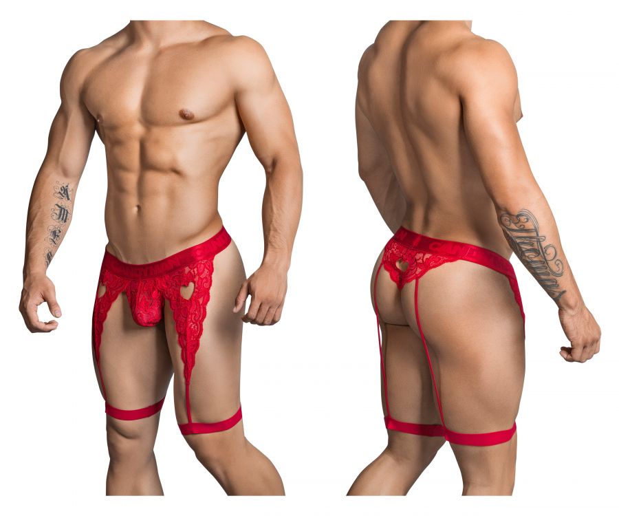 JCSTK - CandyMan 99310 Thong with Attached Garters Red