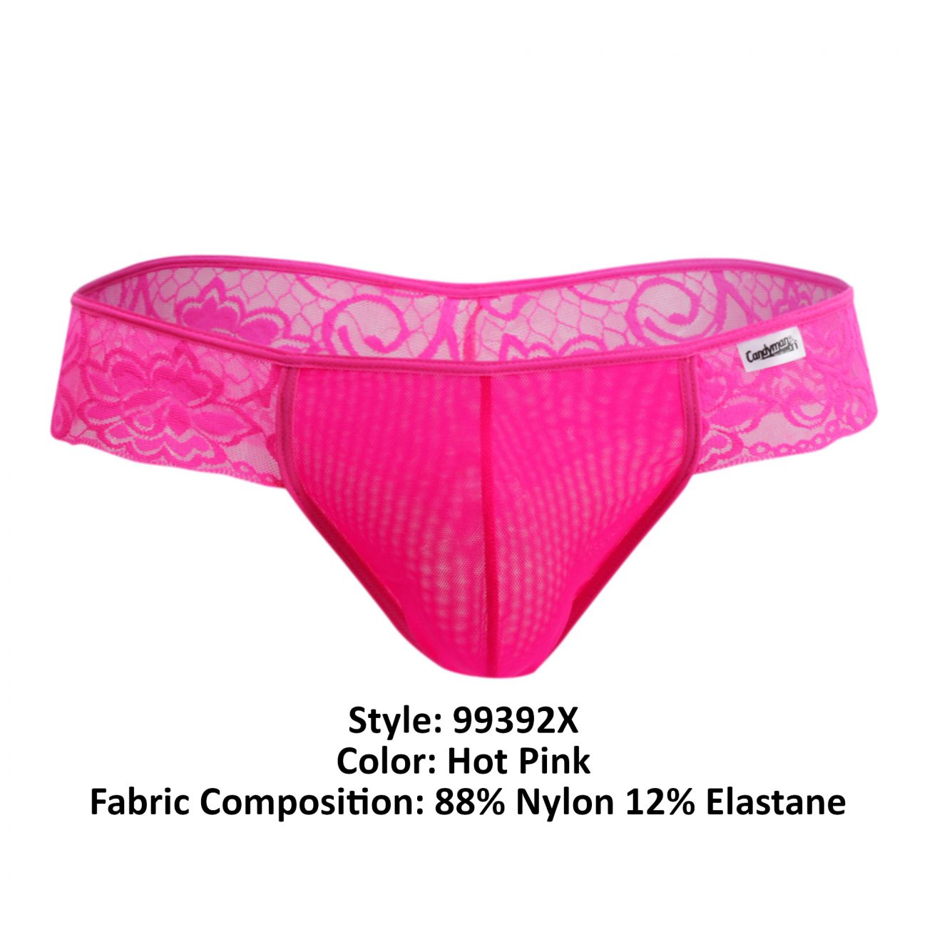 JCSTK - CandyMan 99392X Lace Thongs Hot Pink Plus Sizes