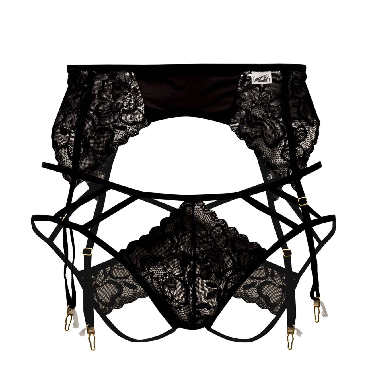 JCSTK - CandyMan 99550X Lace Garter-Jockstrap Black Plus Sizes