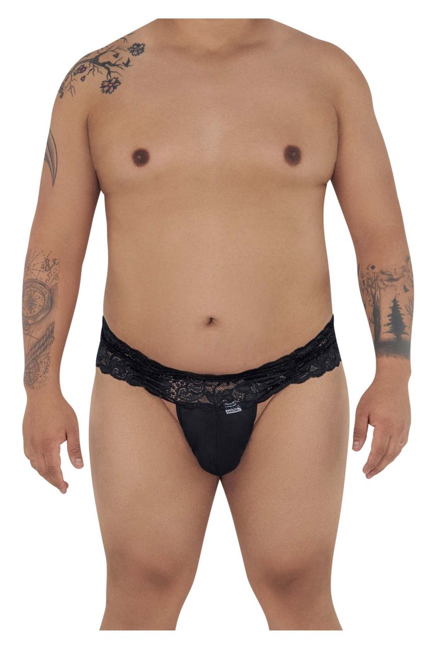 JCSTK - CandyMan 99595X Floral Lace Thongs Black Plus Sizes