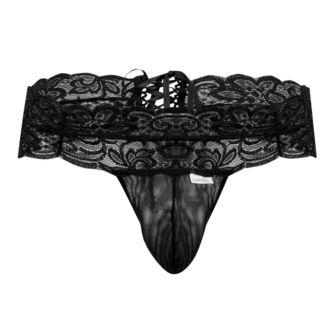 JCSTK - CandyMan 99595X Floral Lace Thongs Black Plus Sizes