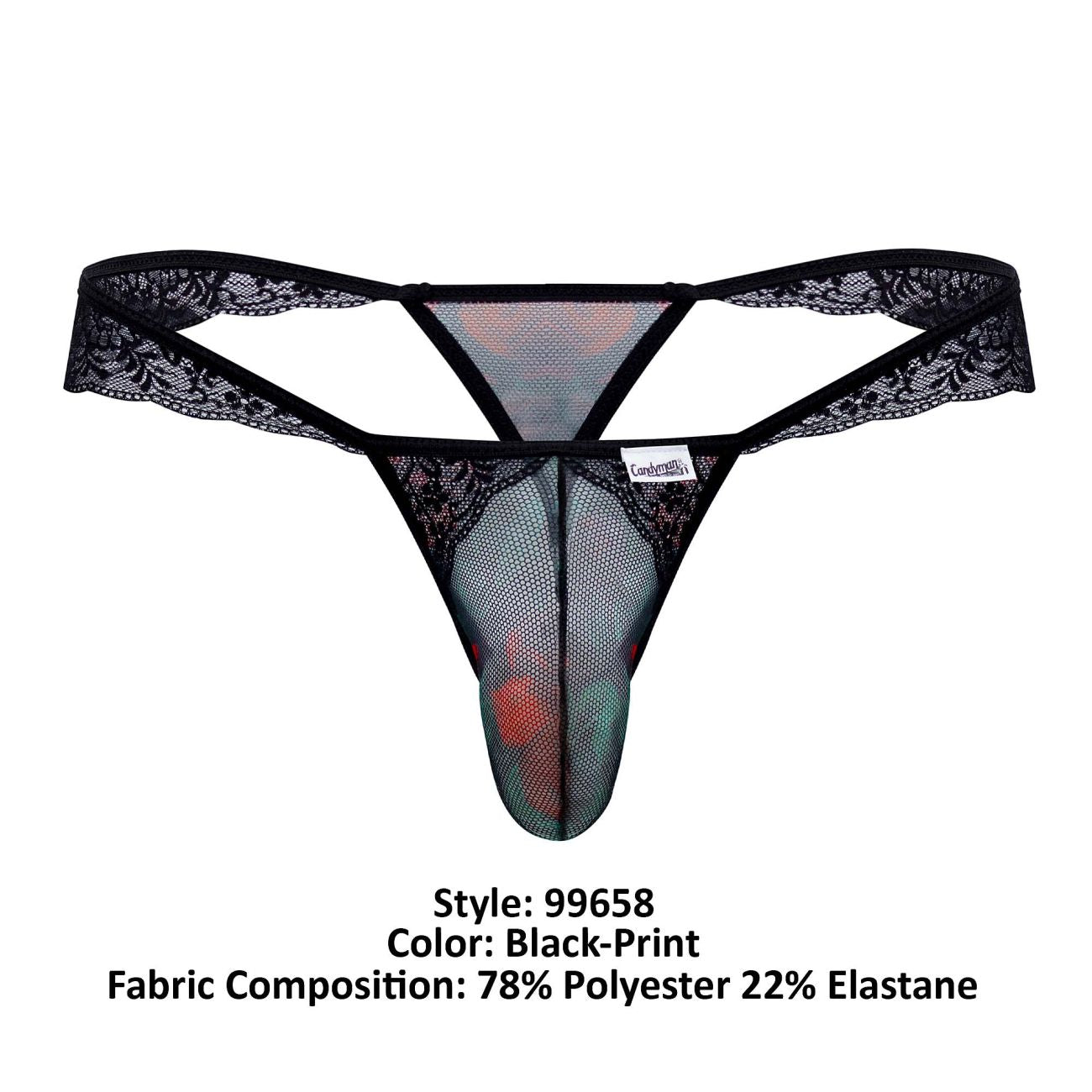 JCSTK - CandyMan 99658 Lace Thongs Black Print