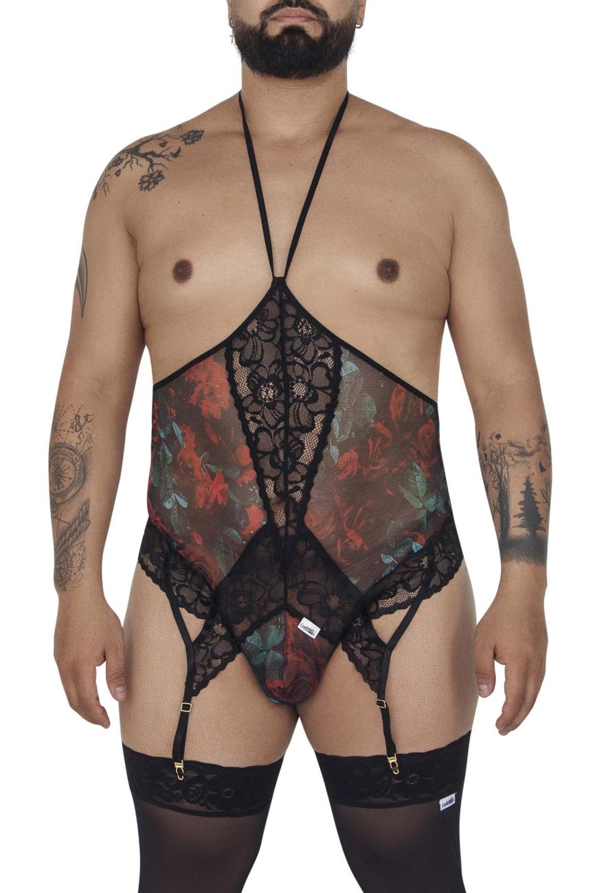 SPECIAL - CandyMan 99661X Lace Bodysuit Black Printed