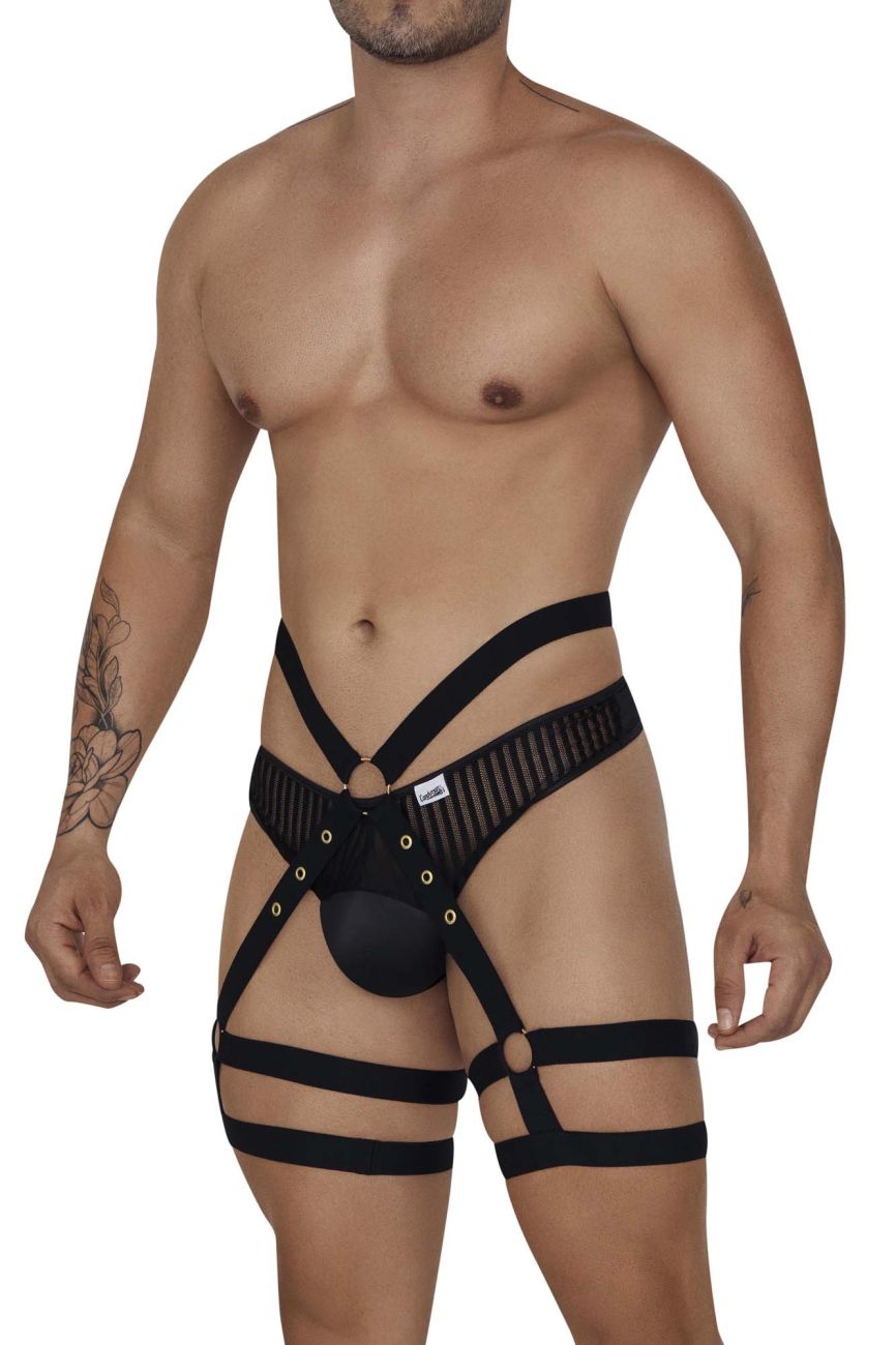 JCSTK - CandyMan 99676 Garter Thongs Two Piece Set Black