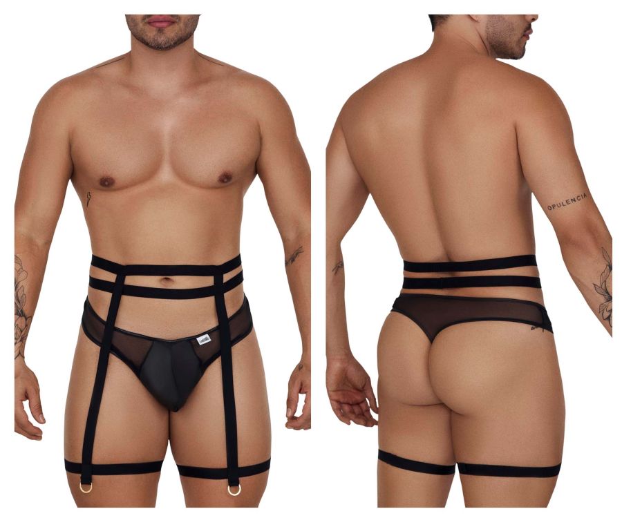 JCSTK - CandyMan 99677 Garter Thongs Two Piece Set Black