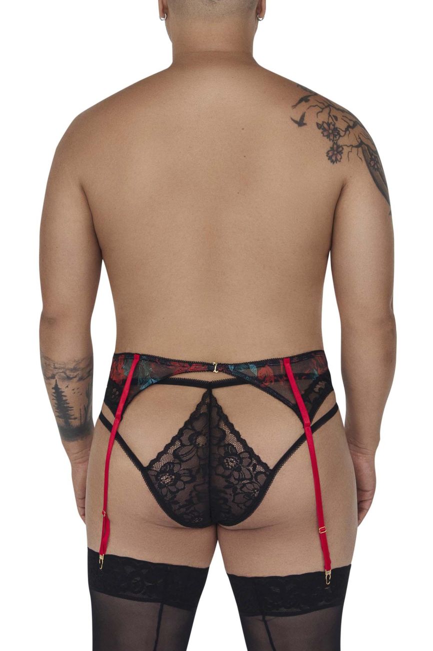 JCSTK - CandyMan 99688X Garter Thongs Two Piece Set Black Plus Sizes