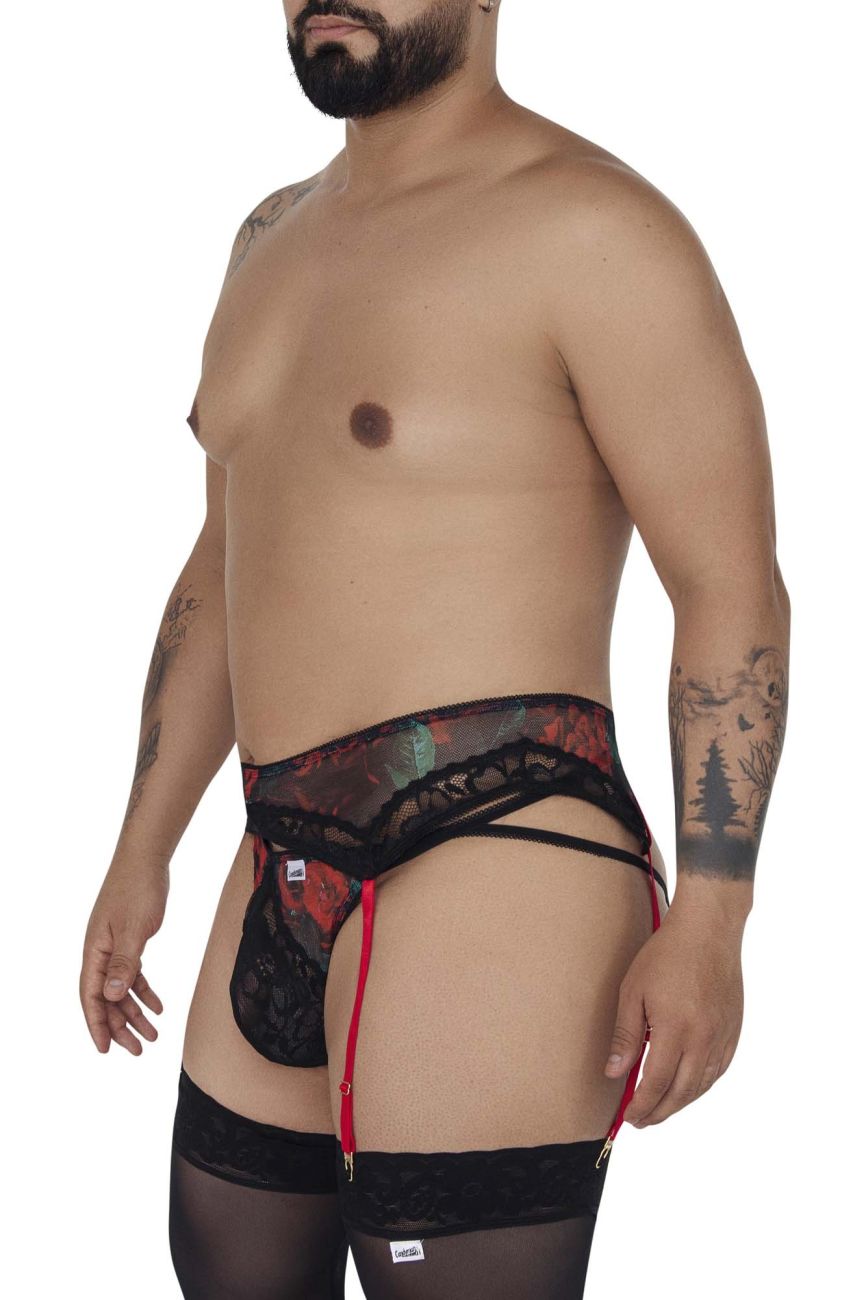 JCSTK - CandyMan 99688X Garter Thongs Two Piece Set Black Plus Sizes