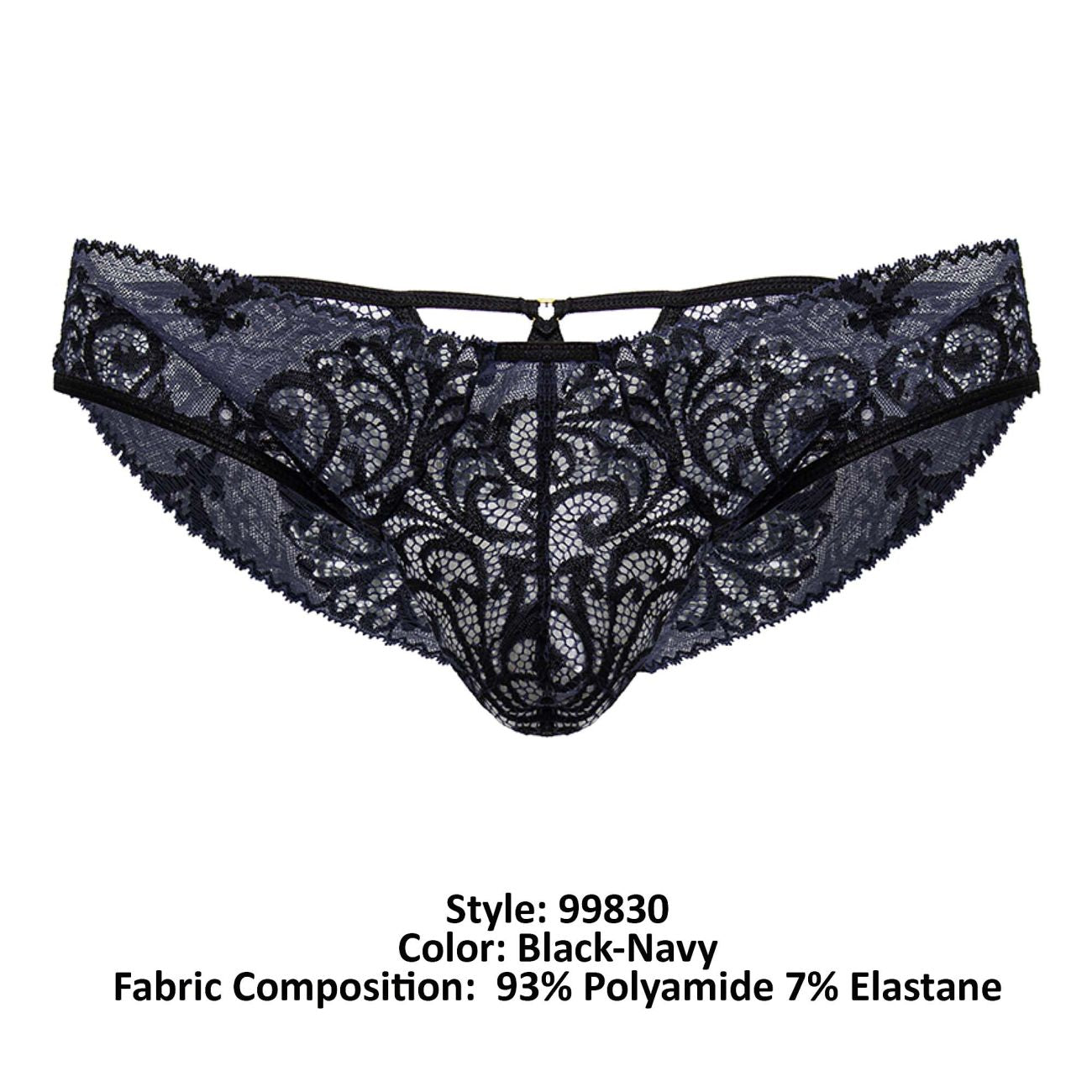 CandyMan 99830 Male Lace Briefs Nude-Black