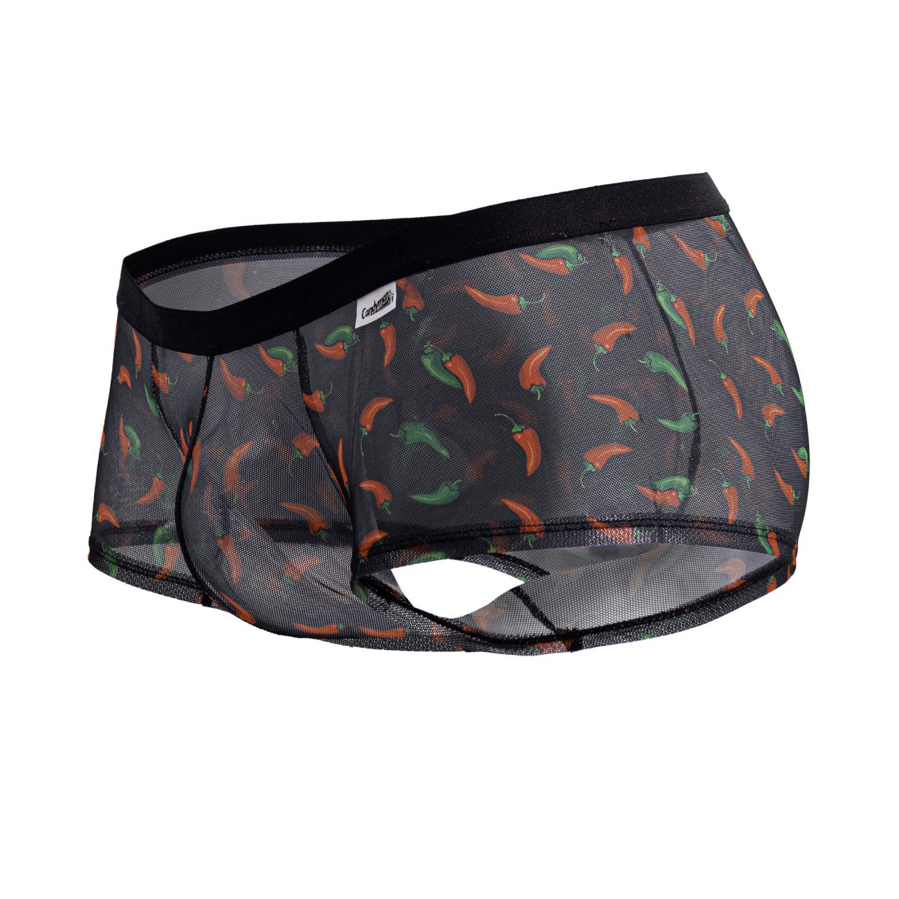 CandyMan 99873 Mens Breathable Mesh Chilli Pepper Trunks Black Print