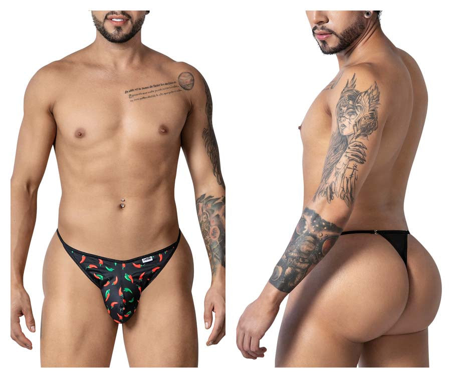 CandyMan 99875 Mens Breathable Mesh Chilli Pepper Thongs  Black Print Plus Sizes