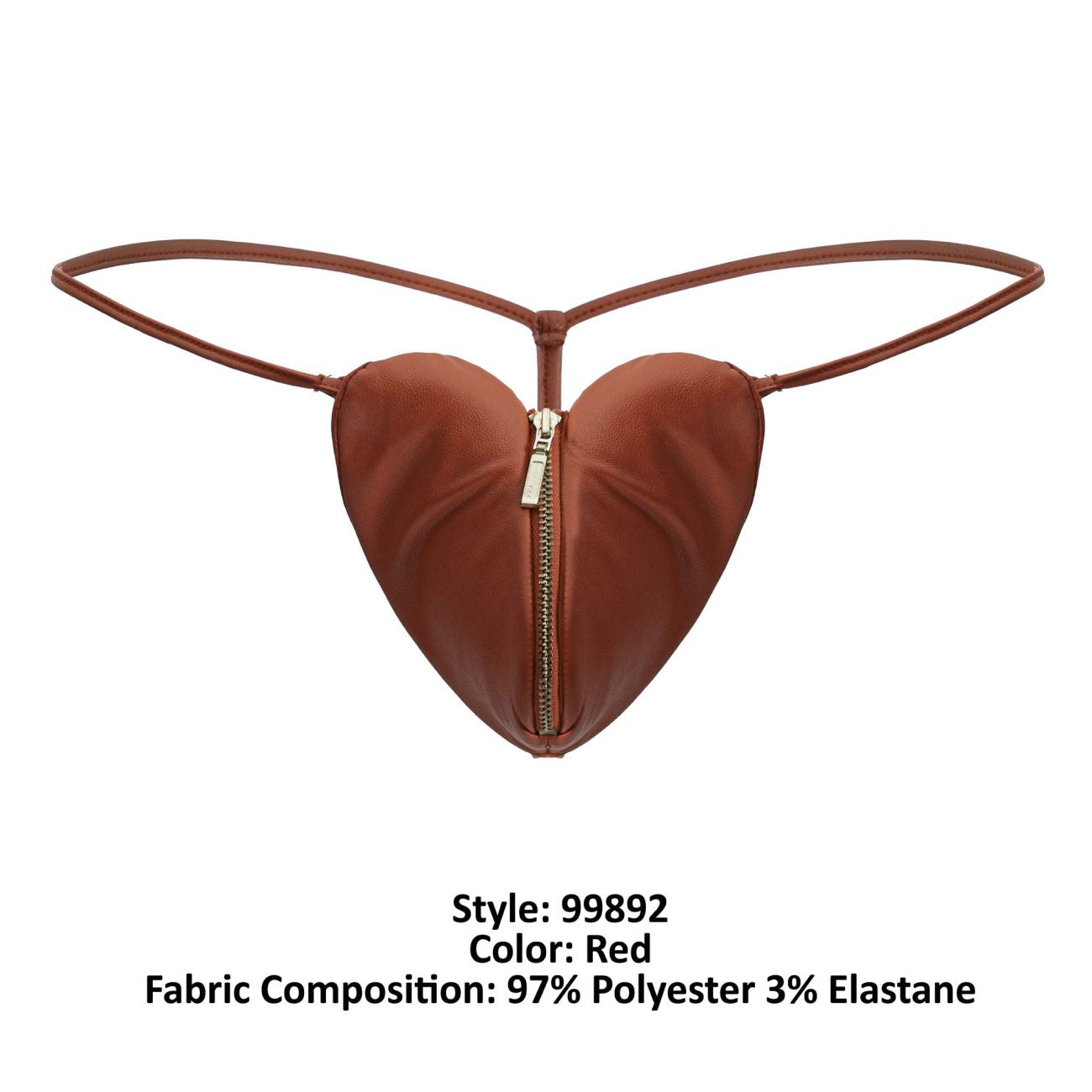 CandyMan 99892 Mens Heart Shaped Thong with Zipper Red