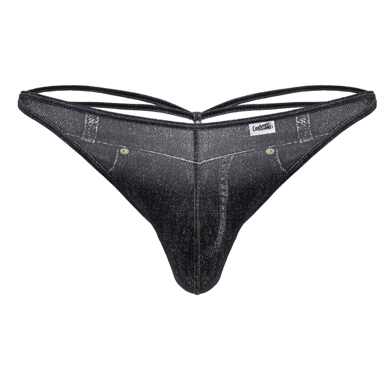 CandyMan 99899 Cowboy Mens Double Strap Thong Denim Black Plus Sizes