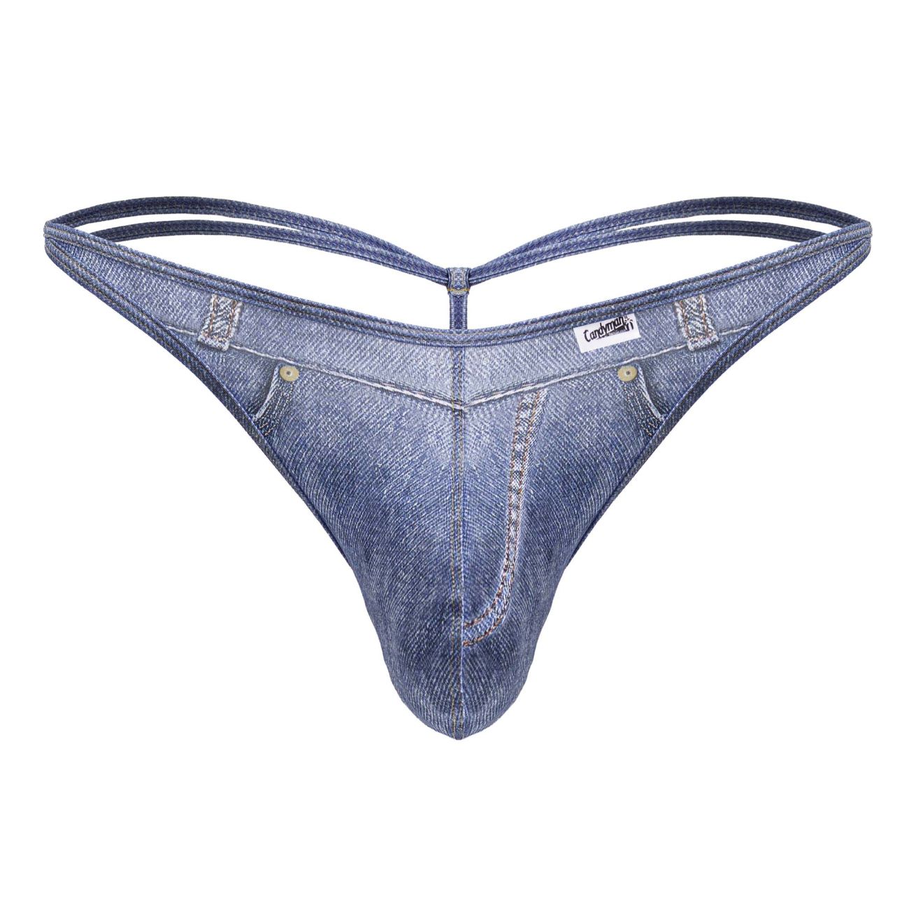 CandyMan 99899 Cowboy Mens Double Strap Thong Denim Blue Plus Sizes