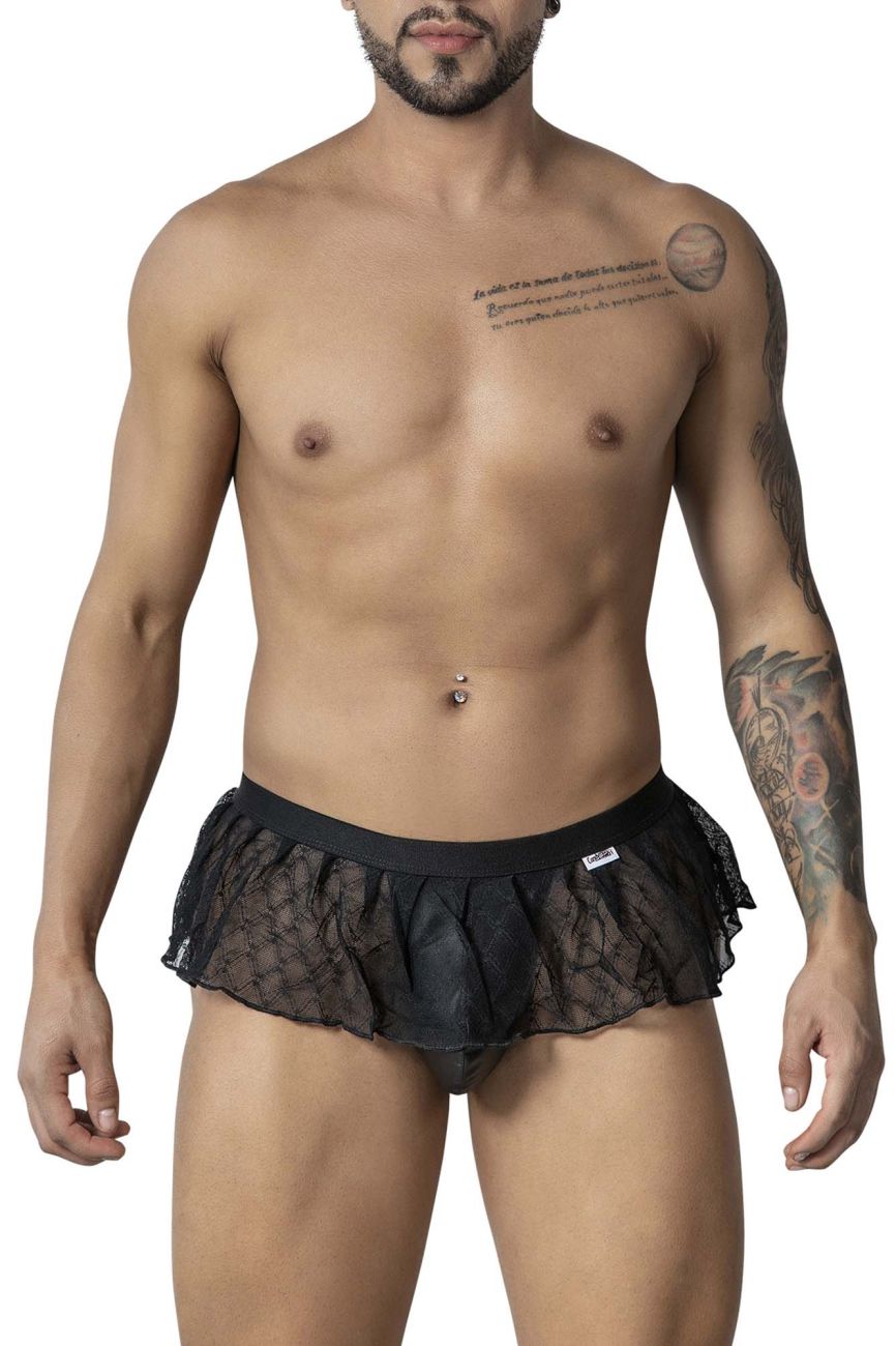 CandyMan 99901 Mens Geometric Playful Mesh Skirt Thongs Black