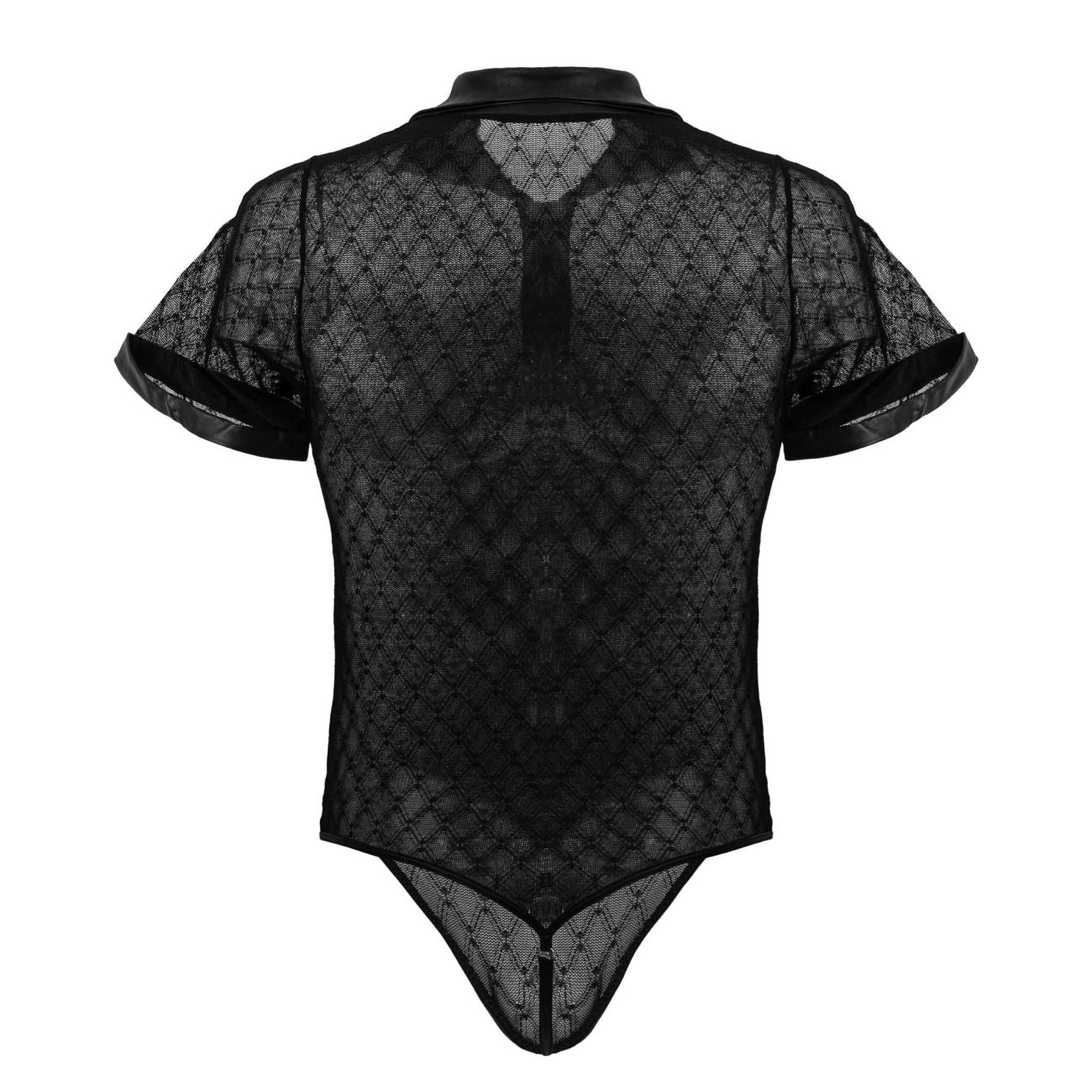 CandyMan 99902 Male Sheer Polo Inspired Geometric Mesh Bodysuit Black