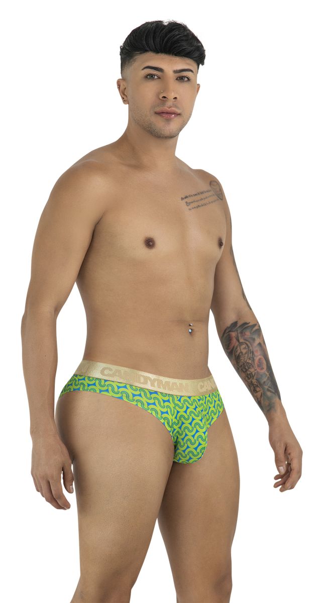 CandyMan 99926 Mens Metallic-look Waistband Briefs Printed Green