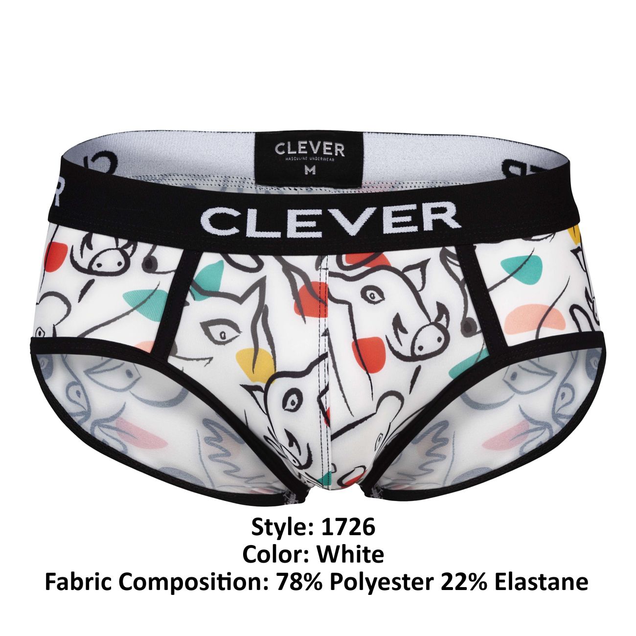 Clever 1726 Mens Grange Artistic Animal Print Briefs White