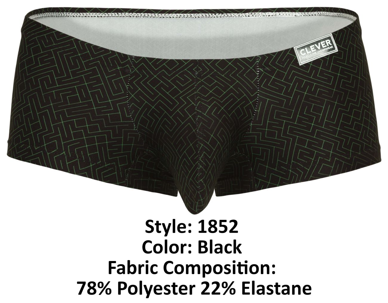 Clever 1852 Mens Laberin Sleek & Supportive Trunks Black Geometric