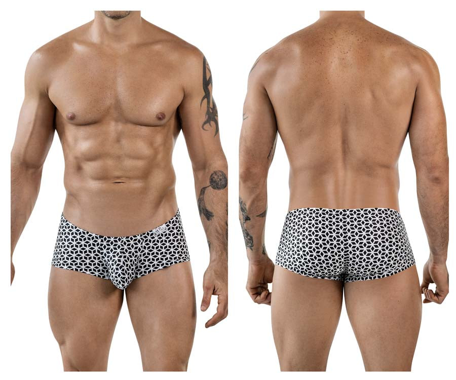 Clever 1856 Mens Cuadricula Sleek Low Rise Trunks White Geometric