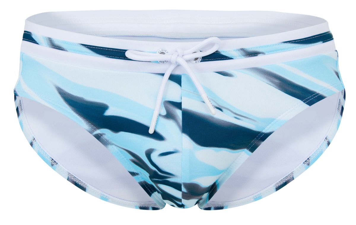 Clever 2067 Baru Mens Aqua Wave-Print Swim Briefs Blue